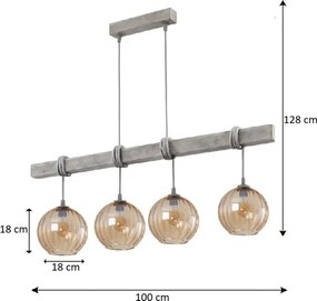 BRILAGI - Kábeles csillár WOOD GLASS 4xE27/60W/230V fenyő/szürke/füstös barna