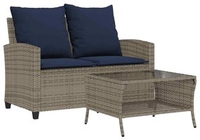 2 személyes szürke polyrattan kerti kanapé asztallal&amp;párnával