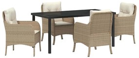 vidaXL Kert étkező szett párnával 5 pcs Bézs polirattan