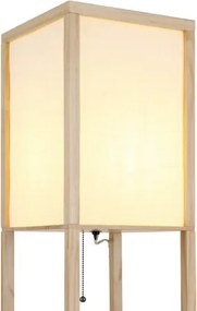 Globo 58611 Állólámpa, világosbarna fa, fehér textil, fehér PVC kábel, láncos húzókapcsoló, HxSzxM: 260x260x1590mm, kábelhossz 1800mm, 1x E27 60W 230V izzó nélkül