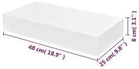 Fehér MDF lebegő fali könyvpolc/DVD tároló 1 fiókkal