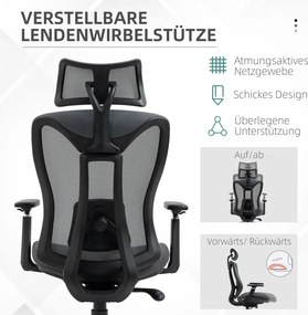 Vinsetto Ergonomikus irodai szék, 135-os dőlésszög, állítható magasság 3D, szürke