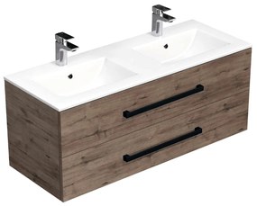 Fürdőszobaszekrény fekete fogantyúval és mosdókagylóval SAT Cube Way 120x47,5x46 cm tölgy Hickory matt CUBE46C1202DWMOD