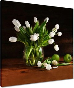 Vászonkép 50x50 Fehér tulipánok Sötét háttér