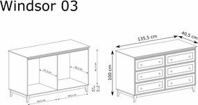 Aldabra Windsor W-3 komód, kasmír / természetes tölgy
