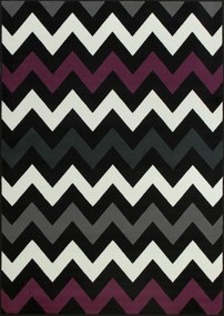 160x225 cm Fekete-lila Cikk-cakk Szobaszőnyeg