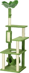 PawHut Macskakaparással 142 cm, Macska Fa Hálóval, Labda Játékkal, Szizál Macskakaparással és Stabilizáló Rendszerrel, Zöld | Aosom