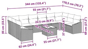 Kerti Kanapé Szett 11 pcs Barna Poli rattan