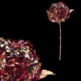 Művirág, vágott hortenzia, aranyozott, lila-aranyvirág, 60 cm