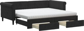 vidaXL fekete kihúzható bársony heverő fiókkal 90 x 190 cm
