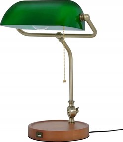 Bankár asztali lámpa arany-zöld 15W E27 Usb Kaja