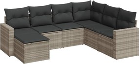 vidaXL 7 részes világosszürke polyrattan kerti ülőgarnitúra párnákkal