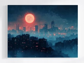 Poszter Város Felhőkarcolók Éjszakai Blokkok Vörös Hold 100x75