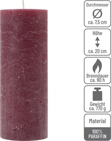 Rusztikus gyertya készlet 20 cm Ø 7,5 cm 2 db bordó