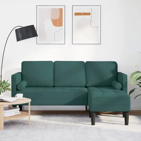 3-fős L-alakú kanapé sötét zöld 160 cm szövet