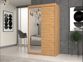 Aldabra IGA 120 A/B tolóajtós gardróbszekrény 120x61x200, 1 tükörrel / sima, tölgy