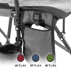 Leziter Premium fűthető karfás horgász szék pohártartóval szürke