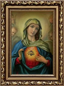 Vászonkép 19x14 Mária Szíve Arany Díszített Fa Keret