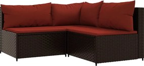 vidaXL 3 részes barna polyrattan kerti ülőgarnitúra párnával