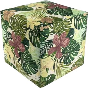 Négyzet alakú puff tropic levelek plüss velúr