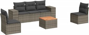vidaXL 6 részes szürke polyrattan kerti ülőgarnitúra párnákkal