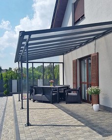 Féltetős alumínium pergola P-496-1 antracit átlátszó tetővel 303 cm x 496 cm