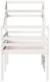 fehér tömör fenyőfa magasított ágy tetővel 75 x 190 cm