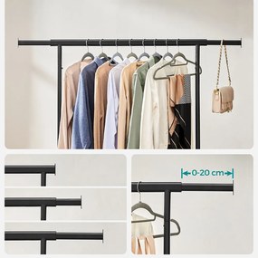 Állítható magasságú gurulós ruhatartó állvány, fekete