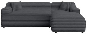 Sötétszürke kordbársony sarokkanapé (jobb oldali-heverő résszel) Martin – Ropez