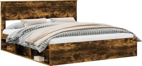 vidaXL Ágykeret fejtámlával Füstölt tölgy 200 x 200 cm Tömör fenyőfa