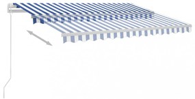 kék és fehér kézzel kihúzható póznás napellenző 350 x 250 cm