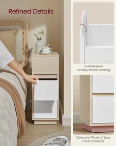 Vékony éjjeliszekrény 2 db-os szett, 2 fiókos, nyitott rekesszel, bézs és fehér színben