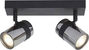 Fekete mennyezeti spotlámpa füstüveggel, 2-lámpás, forgatható és dönthető - Gianni