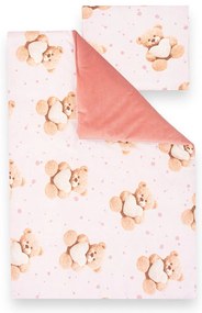 Kétoldalas együttes Velvet és pamut New Baby babakocsiba Love Teddy Bear pink