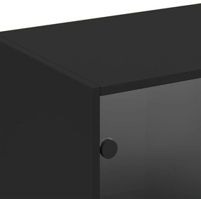 fekete szerelt fa könyvespolc ajtóval 204x37x75 cm