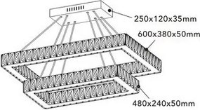 UNIVERSO Kristály üveg csillár 46w 3680lm CCT Távirányító IP20 Króm 600x380x1200mm