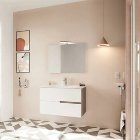 Eva 80cm-es 2 fiókos fürdőszobaszekrény fényes fehér &amp; füstölt tölgy + mosdó