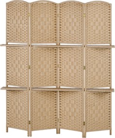 HOMCOM 4-paneles szobai elválasztó 160x170 cm 2 polccal, privát képernyős, fali elválasztó iroda és hálószoba számára, természetes | Aosom