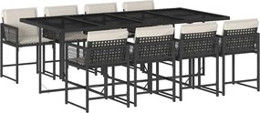 vidaXL 9 részes fekete polyrattan kerti étkezőgarnitúra párnákkal