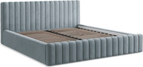 Világoskék kárpitozott ágyneműtartós franciaágy ágyráccsal 180x200 cm Lemi – Makamii