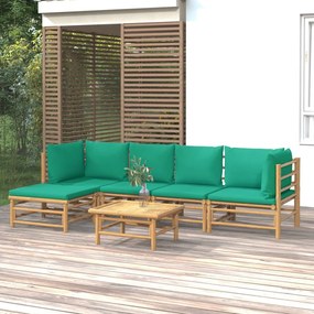 vidaXL 6 részes bambusz kerti ülőgarnitúra zöld párnákkal