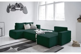 Sötétzöld kordbársony kinyitható sarokkanapé (bal oldali-U alakú) Brave Dave – Miuform