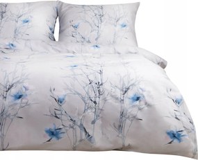 Szatén pamut-szatén ágyneműhuzat Satynlove 220x200 virágos fehér kék