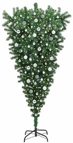 Felfele fordított műfenyő fényekkel és gömbökkel Zöld 210 cm