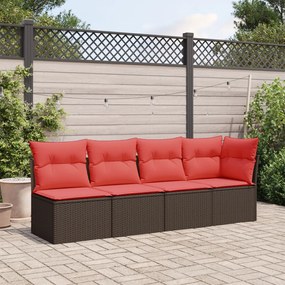 4 személyes barna polyrattan kerti kanapé párnákkal