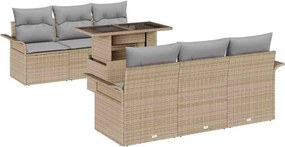 vidaXL Kerti Kanapé Szett párnával 7 pcs Bézs polirattan