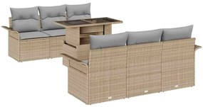 vidaXL Kerti Kanapé Szett párnával 7 pcs Bézs polirattan