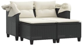 2 személyes fekete polyrattan kerti kanapé baldachinnal/székkel