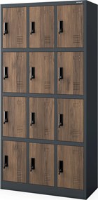 12 rekeszes szociális szekrény, antracit/dió, 900x1850x400 mm: MARCIN Eco Design