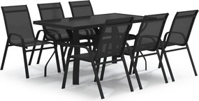 vidaXL 7 részes fekete kerti étkezőgarnitúra